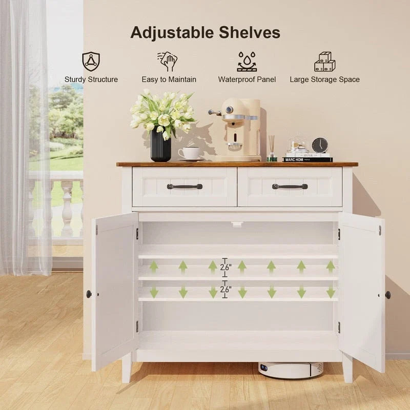 Kitchen Sideboard Buffet Storage Cabinet with 2 Drawers, Coffee Bar Cabinet ,Wood Entryway Cabinet with Double Door Cupboard 15