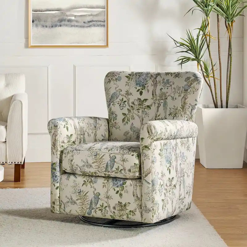 Georg Comfortable Floral Fabric Swivel Rocker Chair with Rolled Armrest by HULALA HOME 11