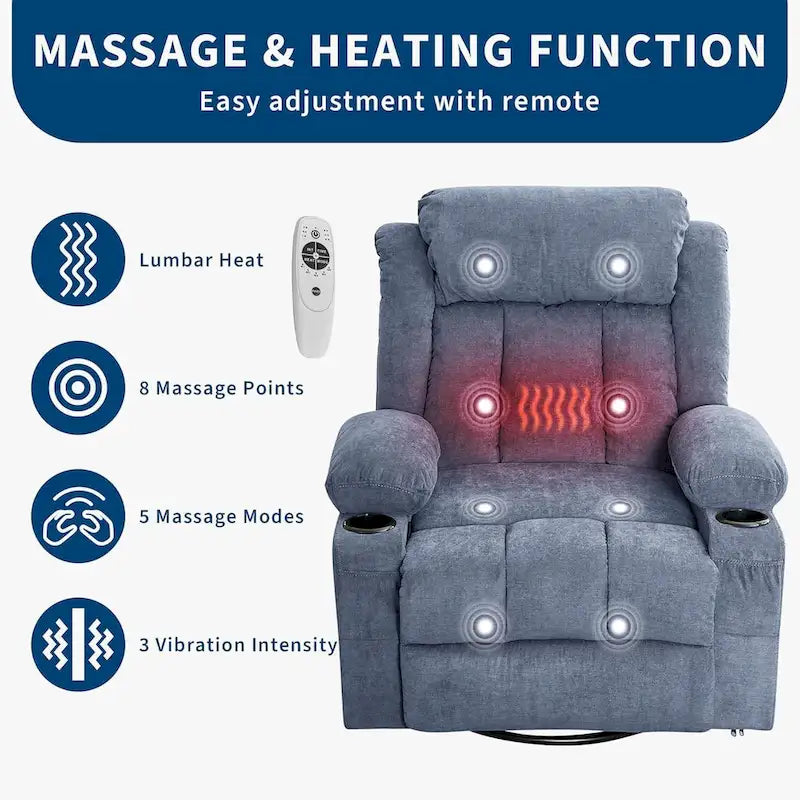 Recliner Chair, Rocking Chairs with Massage and Heat, Side Pockets and Cup Holder 15