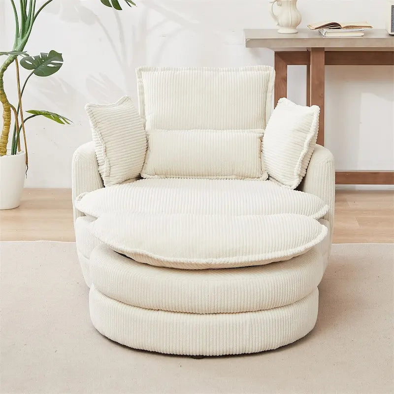 Oversized Swivel Chair with Moon Storage Ottoman with 4 Pillows 4