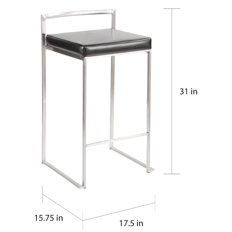 Sgabello da bancone impilabile in acciaio inossidabile completamente saldato Silver Orchid Forrest (set di 2) 29