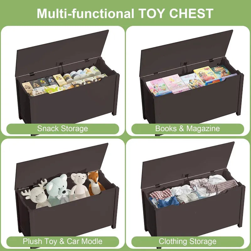 Kids Wooden Toy Box Storage with Safety Hinged Lid for Ages 3+ 12