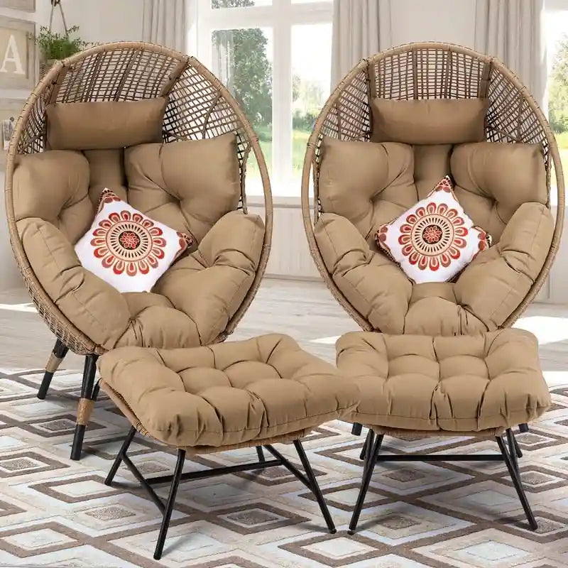FINCATI Indoor Eggs Chair, 440 lbs Egg Chair Outdoor, Oversized Egg Chair with Ottoman, Luxury Cozy Egg Chair with Foot Rest 4