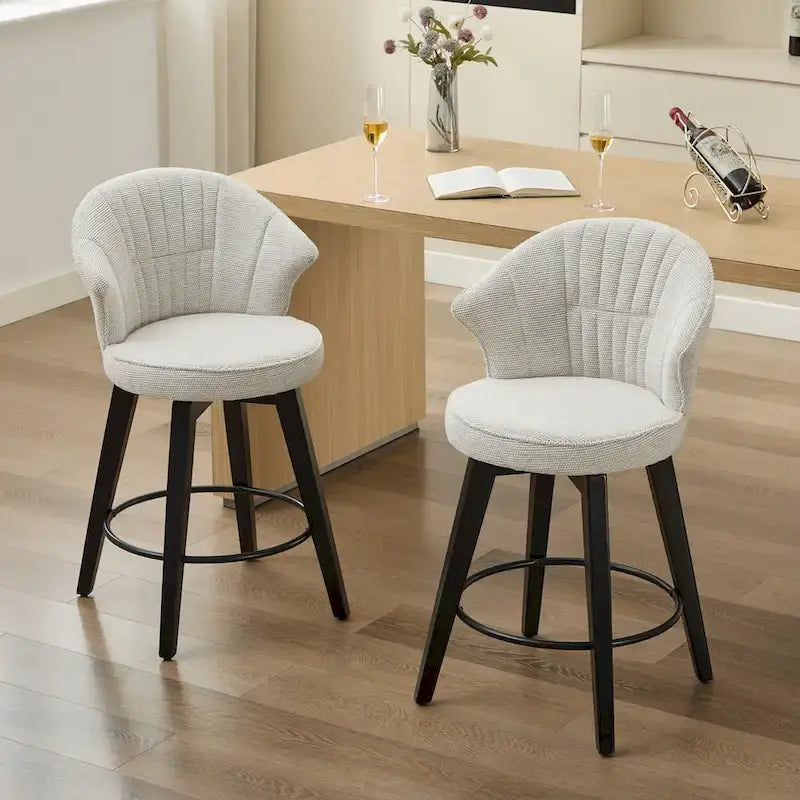 Swivel Bar Stools Set of 2, Upholstered Dining Room Chairs with Wide Backrest, Counter Height Chair with Metal Legs 26