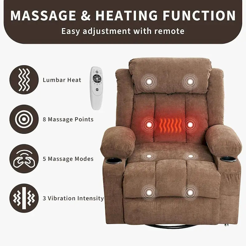 Recliner Chair, Rocking Chairs with Massage and Heat, Side Pockets and Cup Holder 22