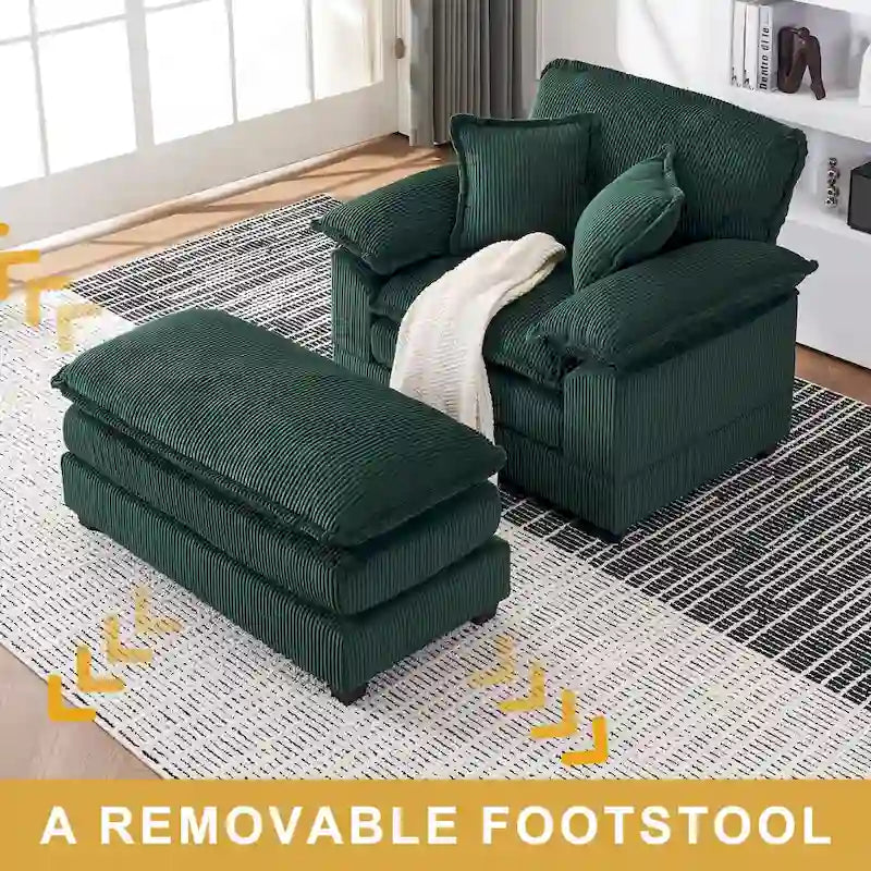 56.9 W Poltrona Oversize con Pouf, Poltrona da Lettura per Camera da Letto, Divano Letto Pigro, Poltrona Reclinabile Singola Moderna Oversize 23