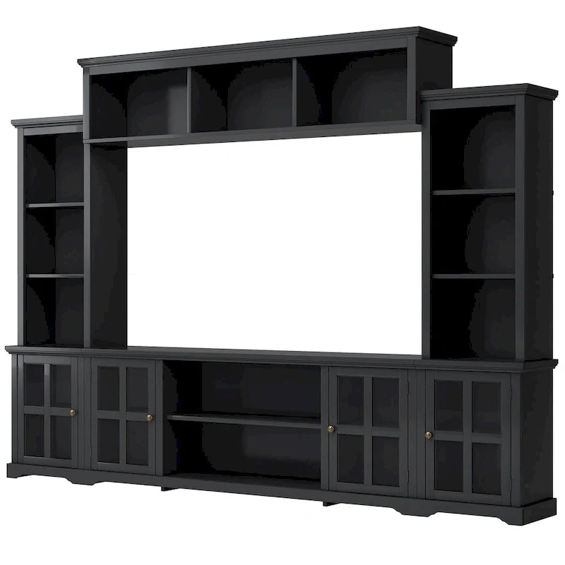 Entertainment Wall Unit with Bridge, Tempered Glass Doors for TVs Up to 70 33