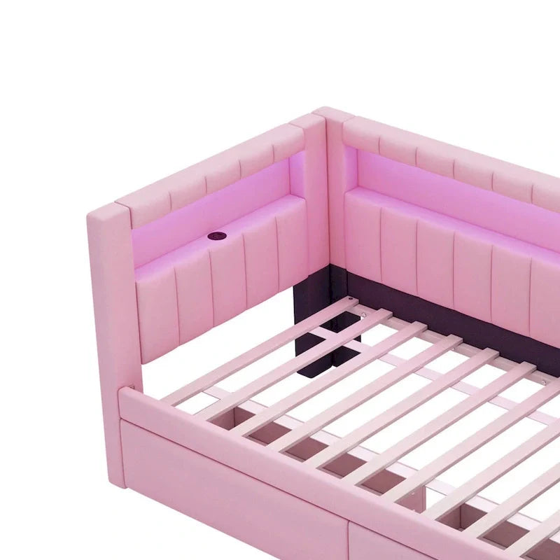 Upholstered Platform Bed with USB Ports & LED Lighting - Full/Twin Size Bed Frame with 2 Storage Drawers - Modern Bedroom 22