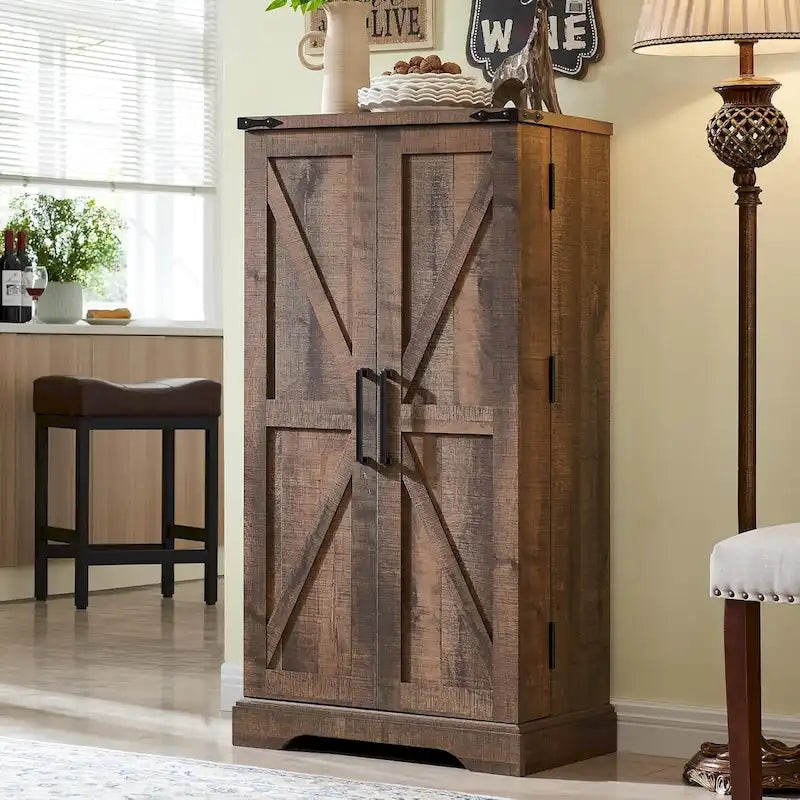 47 Armadietto da Cucina Dispensa, Mobile Contenitore con Ante Scorrevoli Stile Fienile - N/D 12
