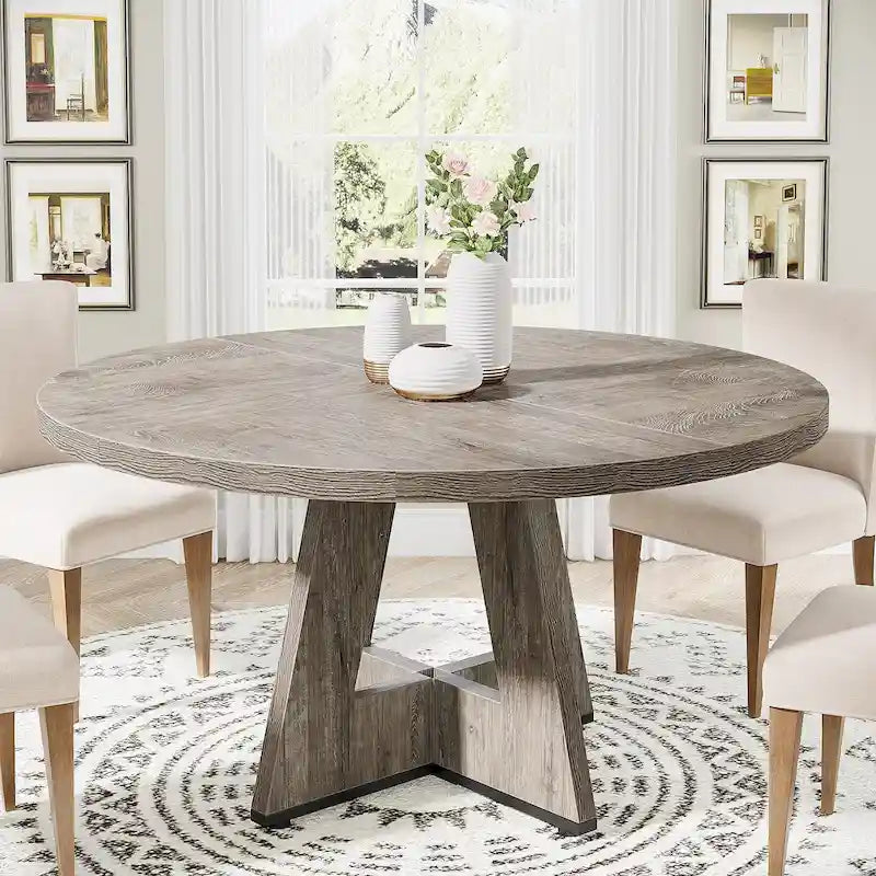 47 Inch Round Dining Table for 4, Wood Farmhouse Dinner Dinning Table for Kitchen Dining Living Room 12