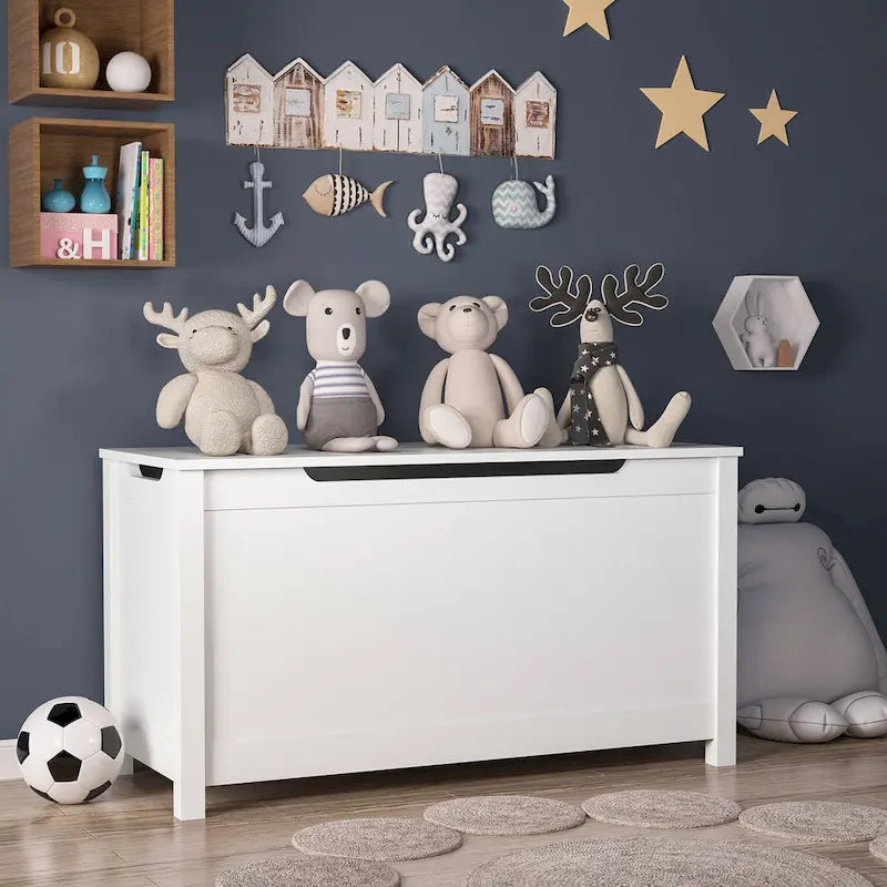 Kids Wooden Toy Box Storage with Safety Hinged Lid for Ages 3+ 19