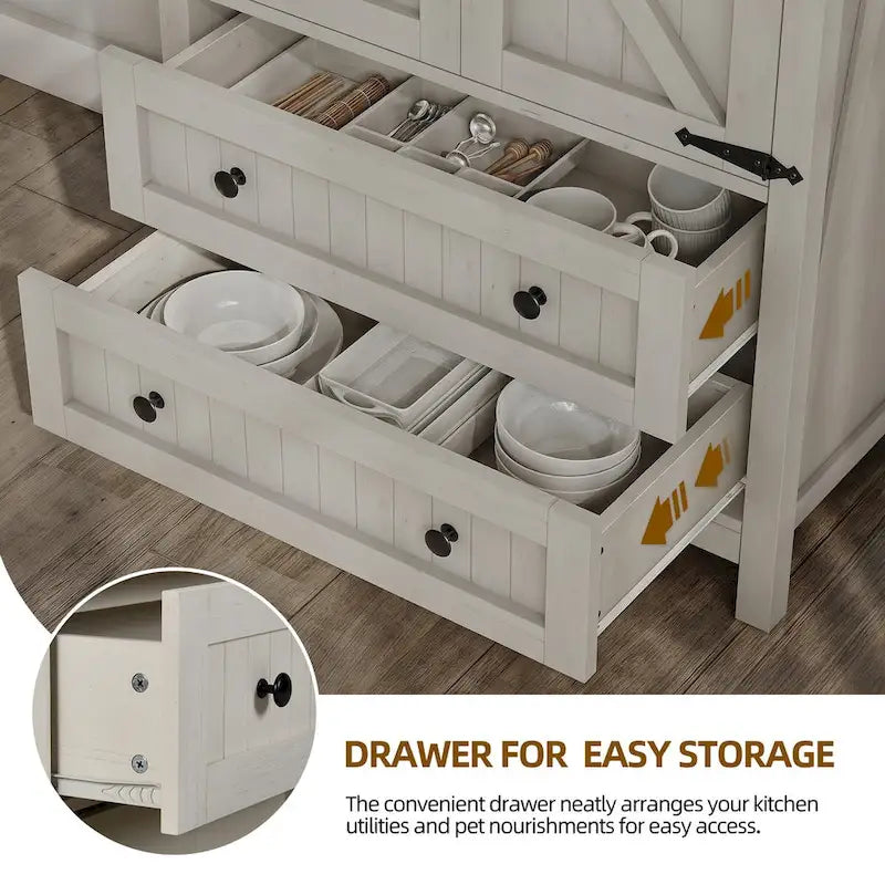 64 Farmhouse Tall Kitchen Pantry Storage Cabinet with 2 Drawers & Doors 19