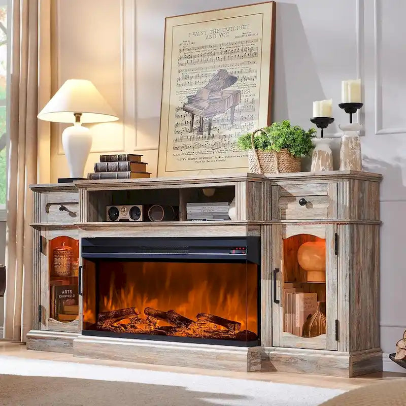 Farmhouse Electric Fireplace TV Stands up to 80, Entertainment Center 17