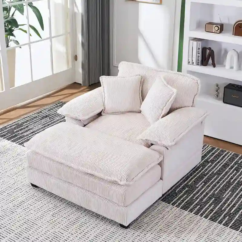 56.9 W Poltrona Oversize con Pouf, Poltrona da Lettura per Camera da Letto, Divano Letto Pigro, Poltrona Reclinabile Singola Moderna Oversize 26