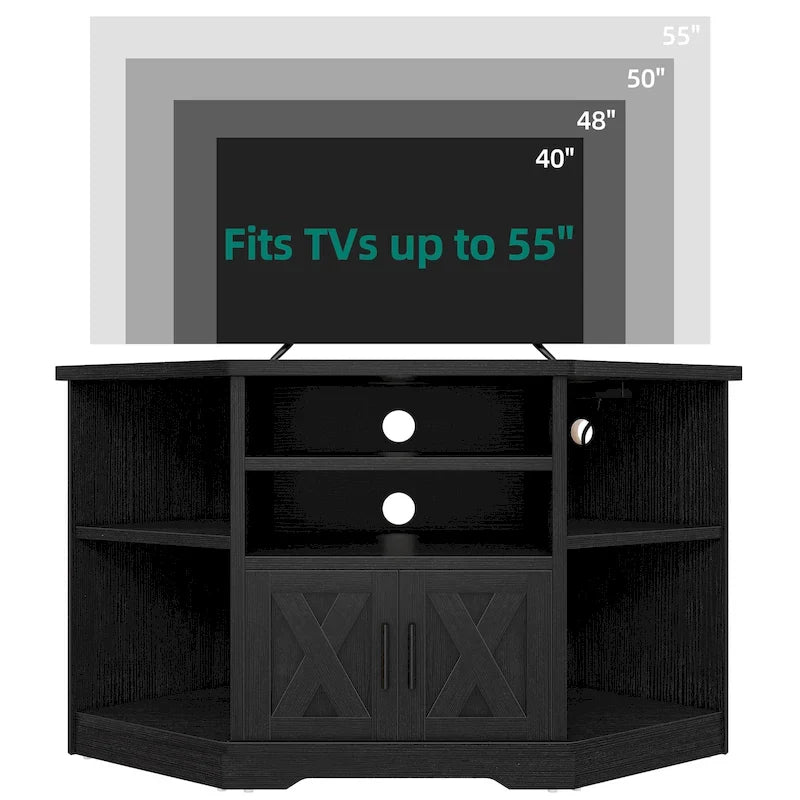 Farmhouse Corner TV Stand Entertainment Center Media Console for TVs up to 55 with Power Outlet 21