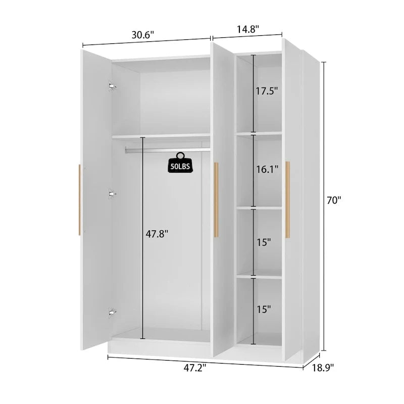 Wardrobe Armoire Wooden Closet Cabinet 6 Storage Cube and Hanging Rod 15