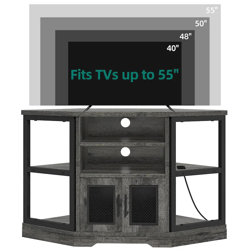 Farmhouse Corner TV Stand Entertainment Center Media Console for TVs up to 55 with Power Outlet 27