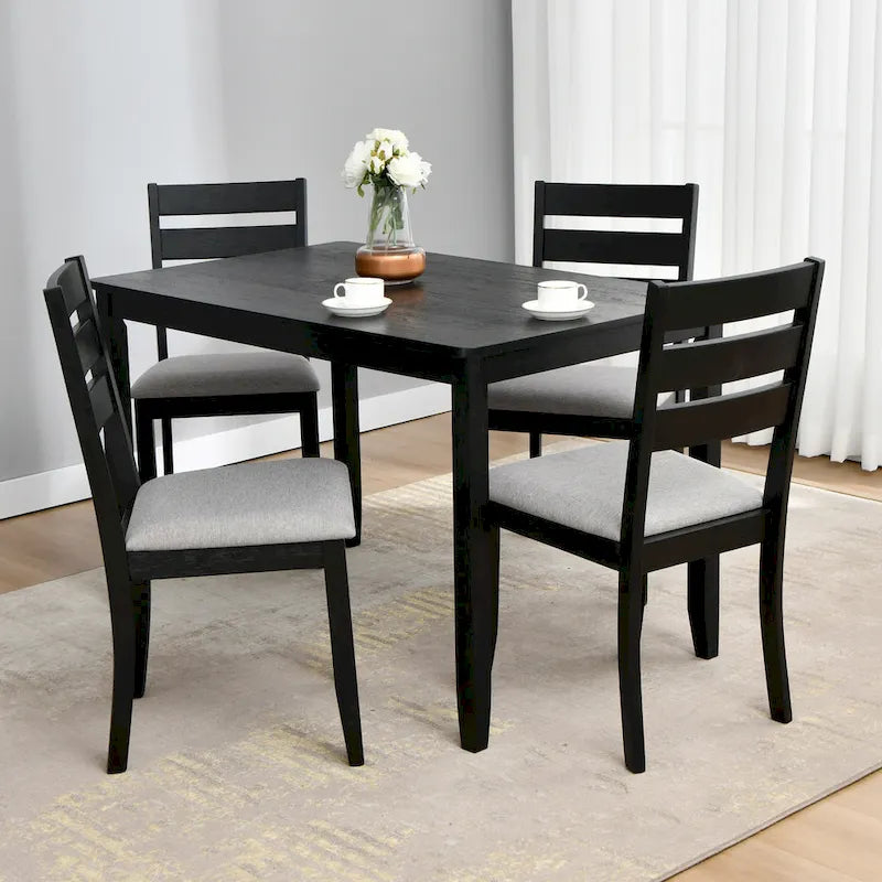 Set di 5 mobili da pranzo in legno massello 47L (1 tavolo + 4 sedie con schienale a doghe) 18
