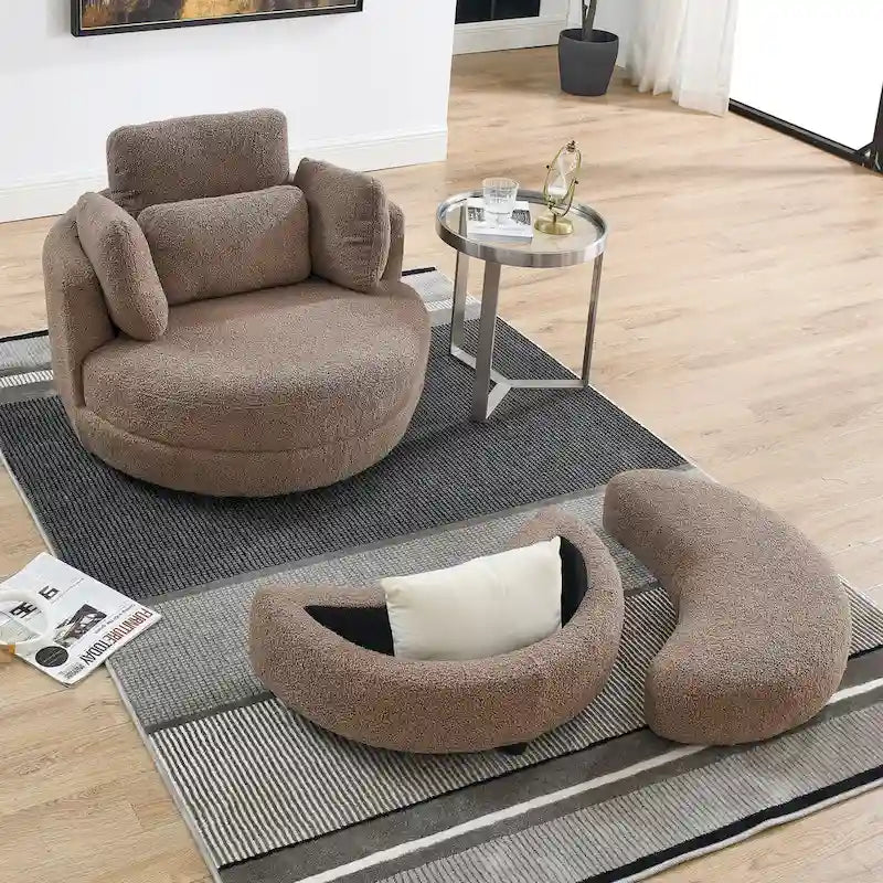 Oversized Swivel Cuddle Barrel Chair with moon storage ottoman 26