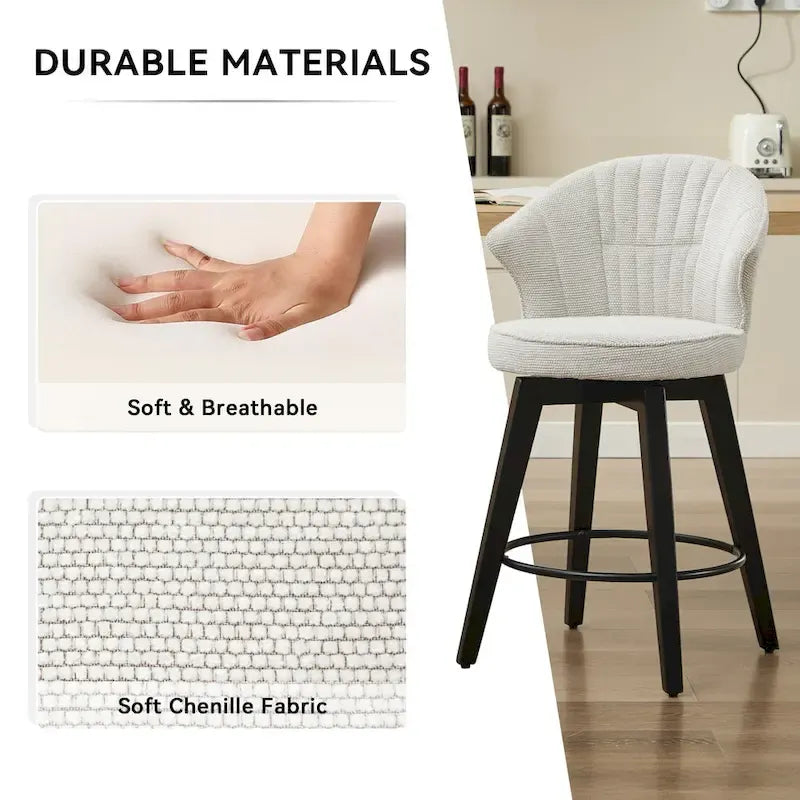 Swivel Bar Stools Set of 2, Upholstered Dining Room Chairs with Wide Backrest, Counter Height Chair with Metal Legs 32