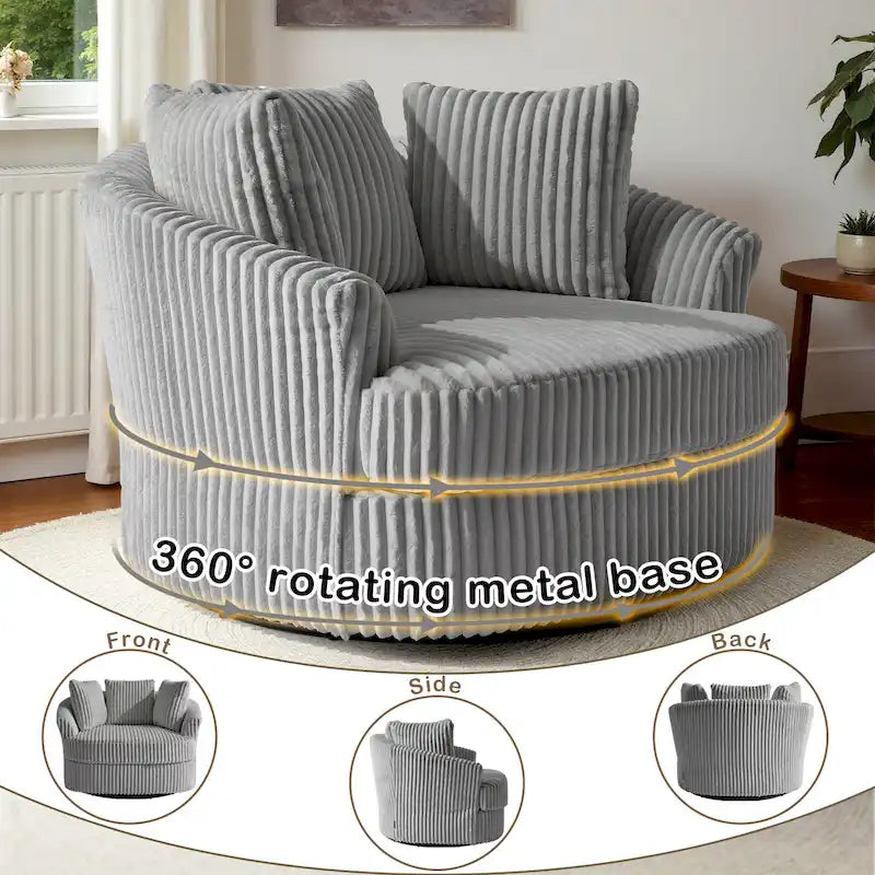 Oversized 43 W Plush Corduroy Recessed Arm Swivel Barrel Chair 38