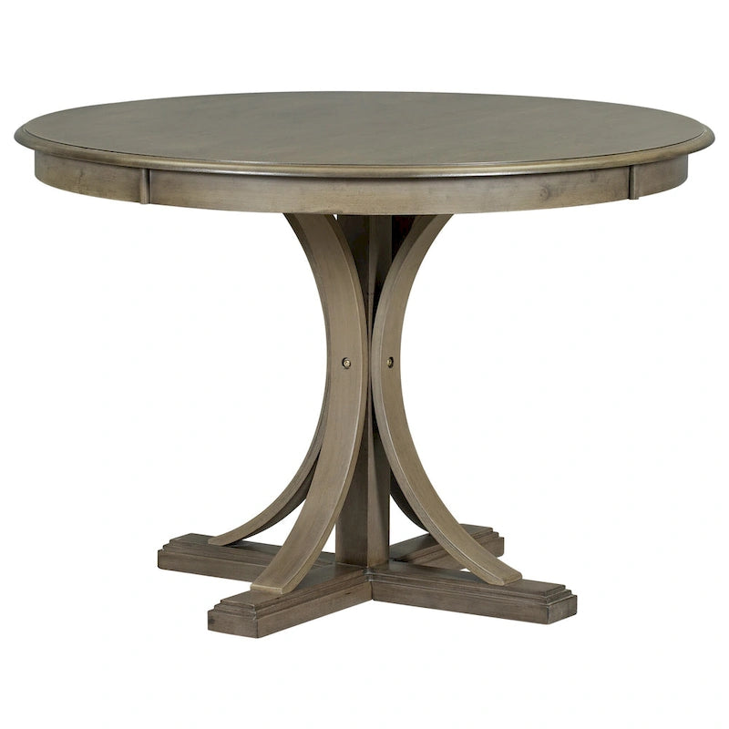 Taupe Retro 5-Piece Wooden Dining Table Set with Curved Trestle Table & 4 Chairs 11