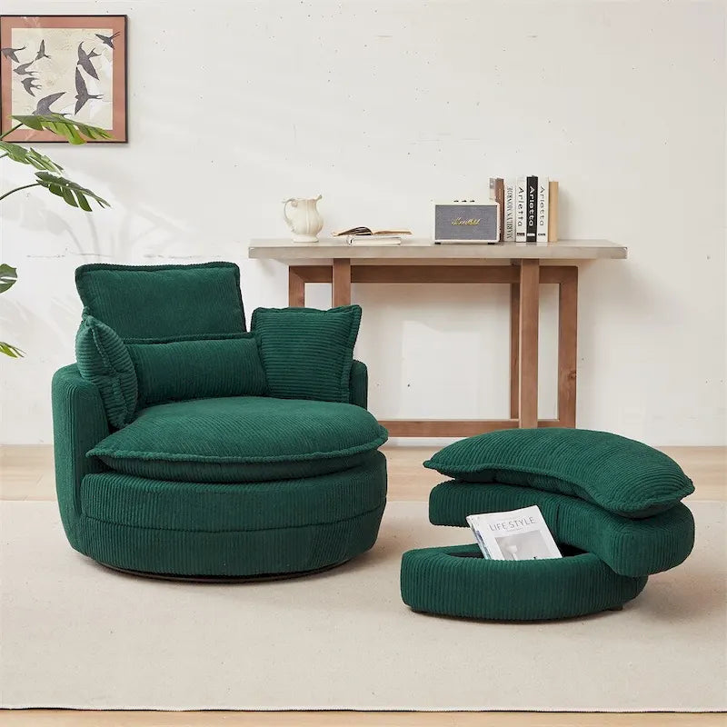 Oversized Swivel Chair with Moon Storage Ottoman with 4 Pillows 25
