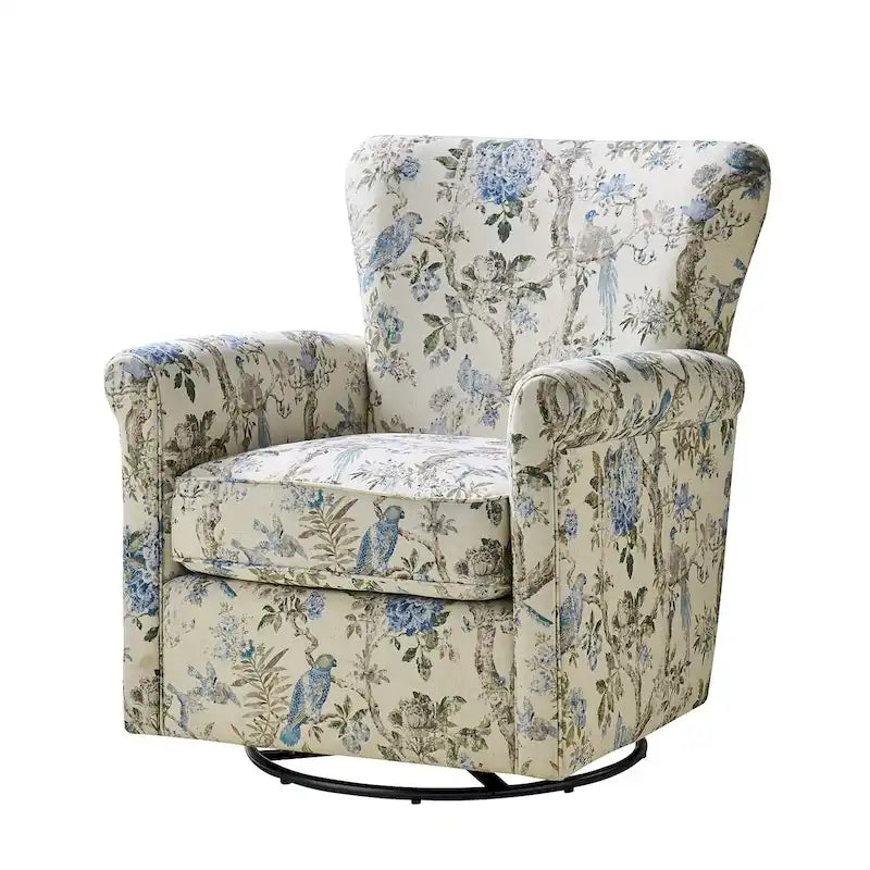 Georg Comfortable Floral Fabric Swivel Rocker Chair with Rolled Armrest by HULALA HOME 9