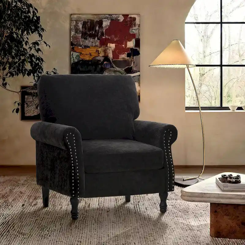 Modern Upholstered Armchair Nailhead Trim Accent Chair with Wood Legs 5