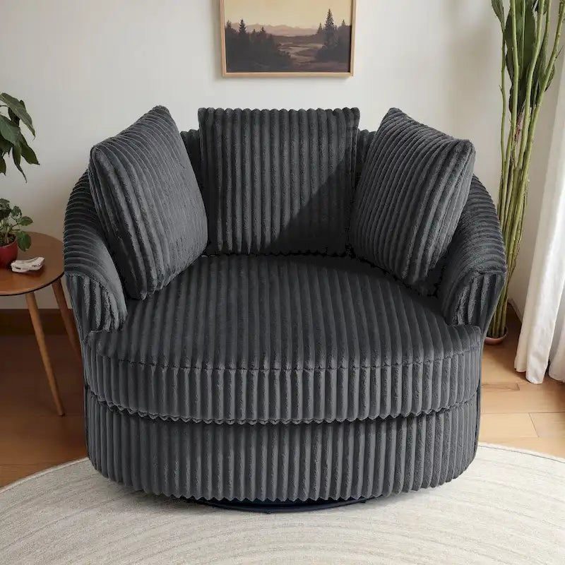 Oversized 43 W Plush Corduroy Recessed Arm Swivel Barrel Chair 24