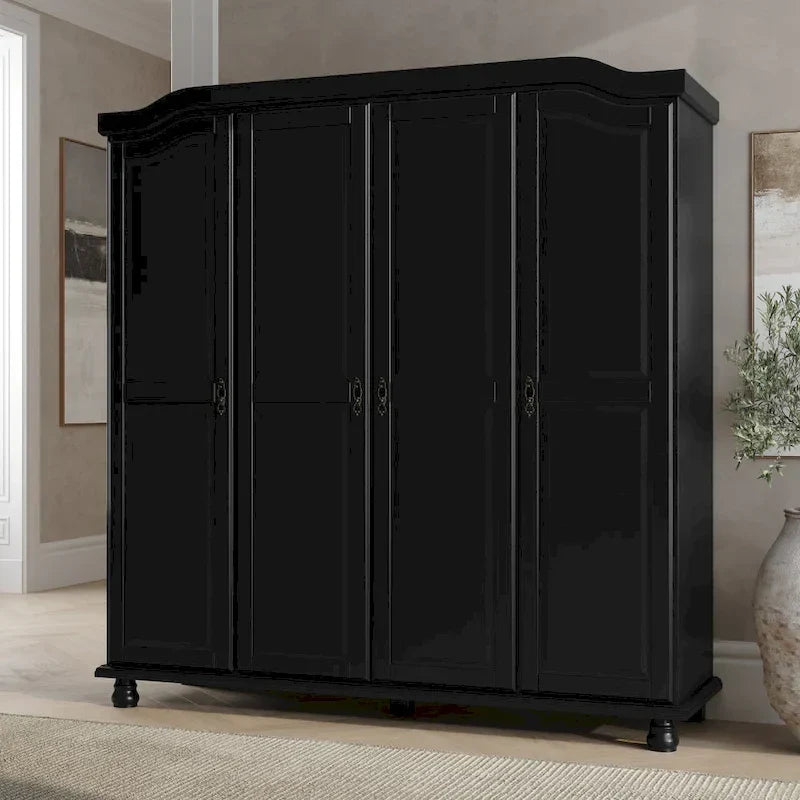 Palace Imports 100% Solid Wood Kyle 4-Door Wardrobe Armoire with Solid Wood or Mirrored Doors 21