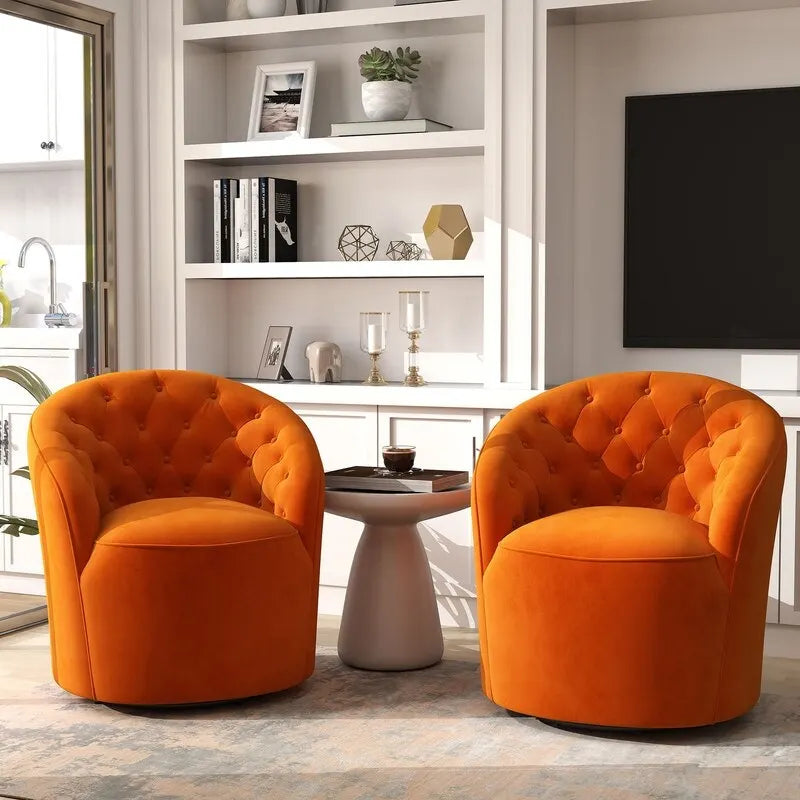 Velvet Upholstered 360 Degree Swivel Barrel Chair with Button Tufted Back 7