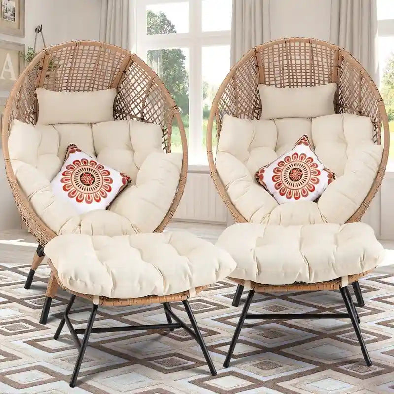 FINCATI Indoor Eggs Chair, 440 lbs Egg Chair Outdoor, Oversized Egg Chair with Ottoman, Luxury Cozy Egg Chair with Foot Rest 8