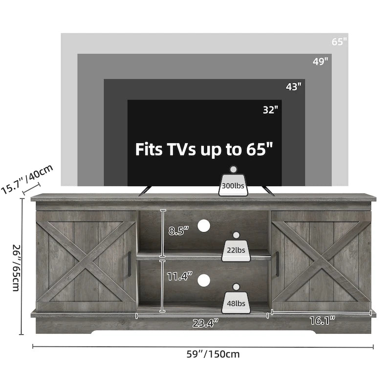 Farmhouse TV Stand for 65 Inch TV Media Console Entertainment Center Rustic Barn Doors 13