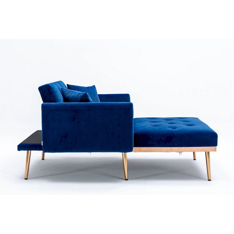 Velvet Upholstered Tufted Living Room Sleeper Sofa Chair With Rose Golden feet 44