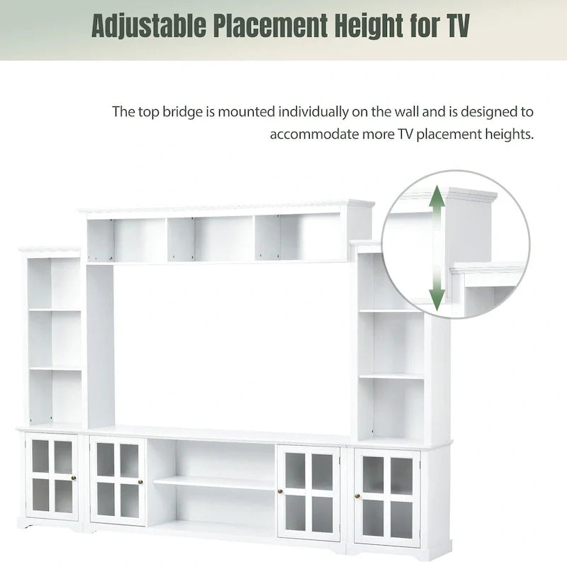 Entertainment Wall Unit with Bridge, Tempered Glass Doors for TVs Up to 70 6