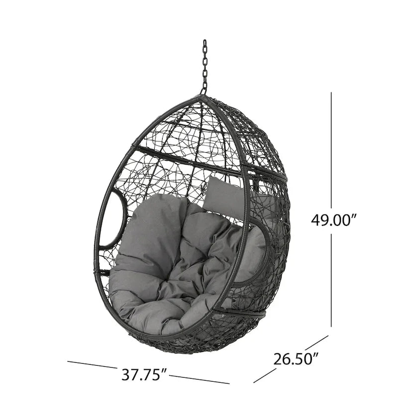 Waterproof Outdoor Wicker Hanging Basket Chair with Cushions, Hammock Seat - 300 lbs Capacity 6