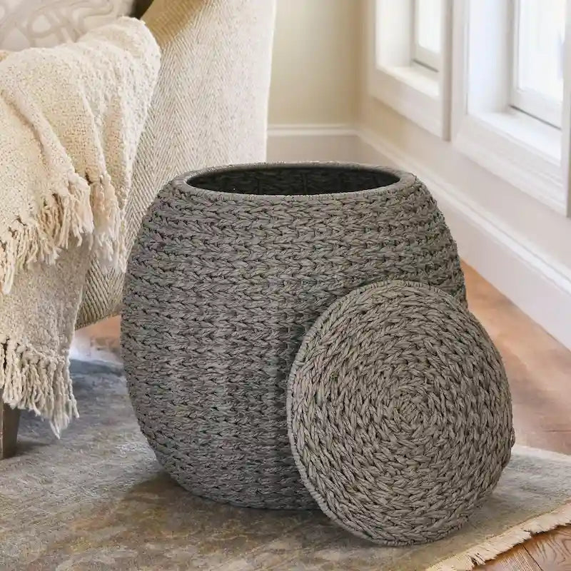Household Essentials Handwoven Barrel Wicker Storage Basket Side Table - 17.0L x 17.0W x 19.0H 8