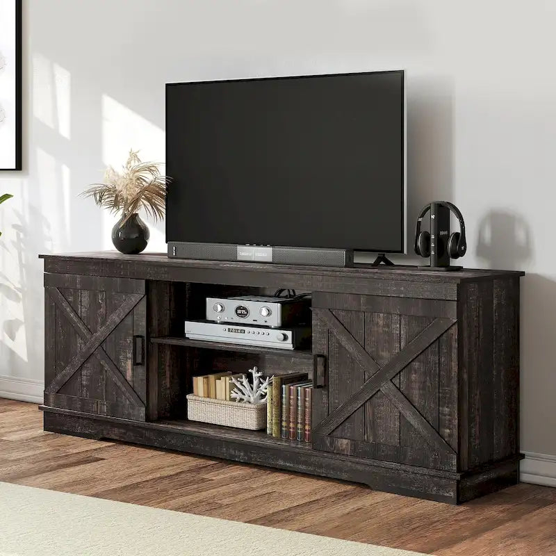 Farmhouse TV Stand for 65 Inch TV Media Console Entertainment Center Rustic Barn Doors 4