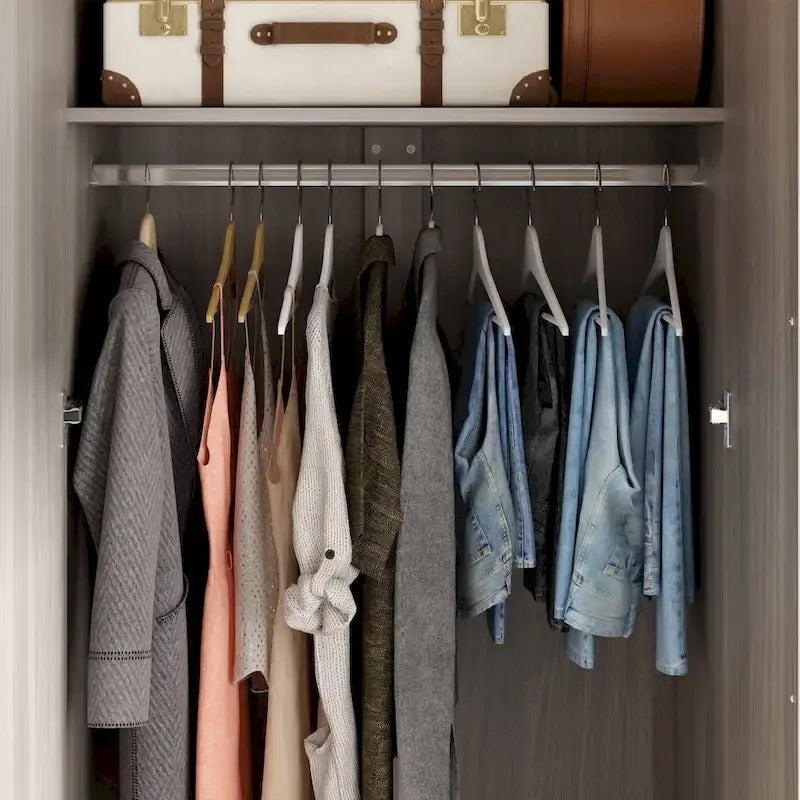 Wardrobe Armoire Wooden Closet Cabinet 6 Storage Cube and Hanging Rod 30