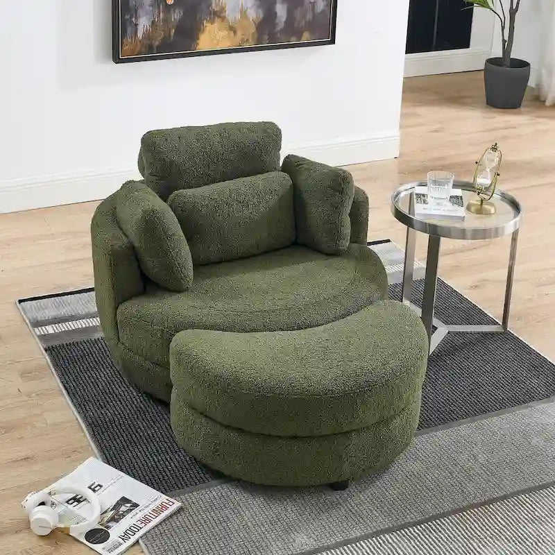 Oversized Swivel Cuddle Barrel Chair with moon storage ottoman 3