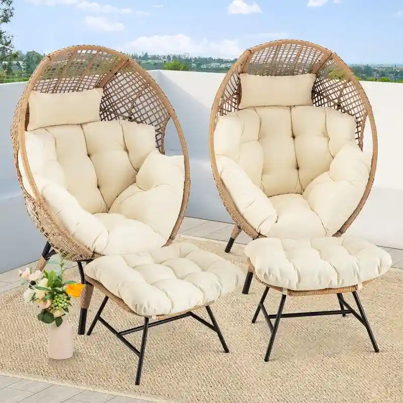 FINCATI Indoor Eggs Chair, 440 lbs Egg Chair Outdoor, Oversized Egg Chair with Ottoman, Luxury Cozy Egg Chair with Foot Rest 28