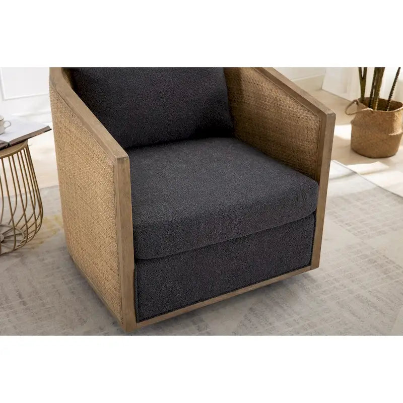 Poltrona a botte girevole, comoda poltrona rotonda d'accento, poltrona club a botte girevole a 360 gradi, poltrona relax con struttura in rattan intrecciato 31