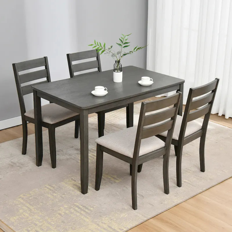 Set di 5 mobili da pranzo in legno massello 47L (1 tavolo + 4 sedie con schienale a doghe) 12