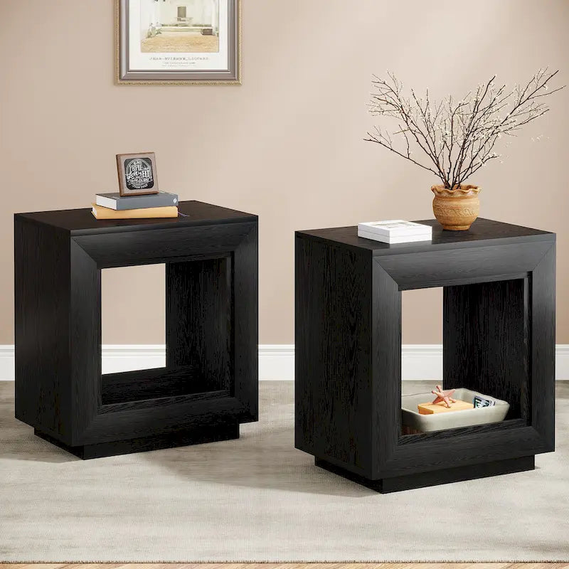 Tavolino in legno con contenitore, Comodini in noce per soggiorno, camera da letto 10