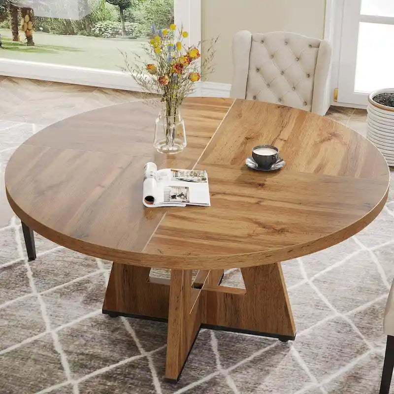 47 Inch Round Dining Table for 4, Wood Farmhouse Dinner Dinning Table for Kitchen Dining Living Room 3