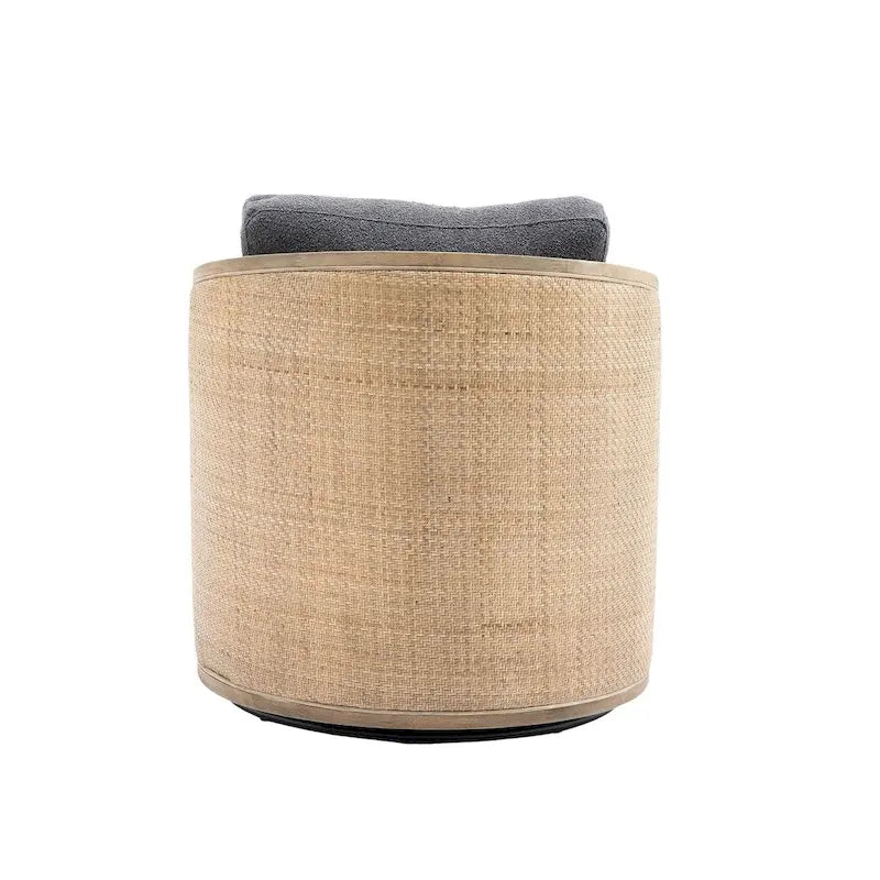Poltrona a botte girevole, comoda poltrona rotonda d'accento, poltrona club a botte girevole a 360 gradi, poltrona relax con struttura in rattan intrecciato 32