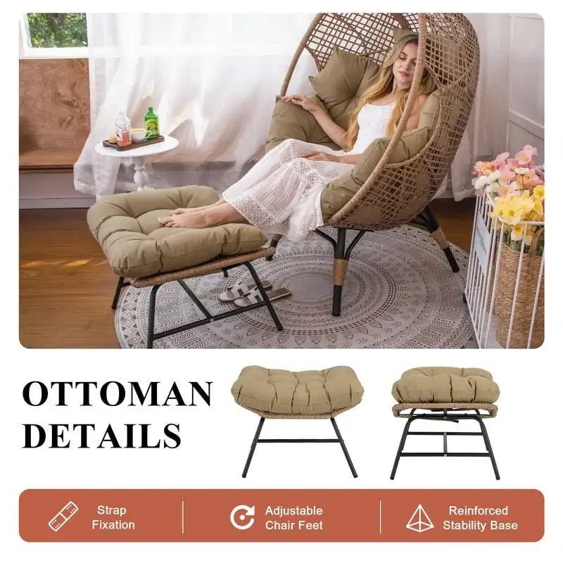 FINCATI Indoor Eggs Chair, 440 lbs Egg Chair Outdoor, Oversized Egg Chair with Ottoman, Luxury Cozy Egg Chair with Foot Rest 14