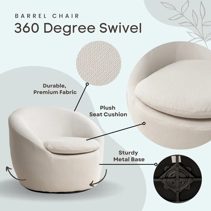 Swivel Barrel Chair - 360° Rotation - Boucle Fabric 20