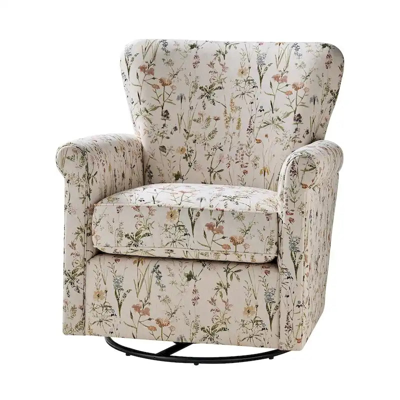 Georg Comfortable Floral Fabric Swivel Rocker Chair with Rolled Armrest by HULALA HOME 3